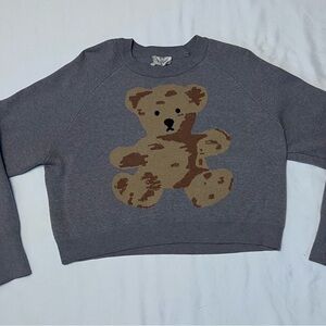 Hippie Rose Gray Sweater with Brown Teddy Bear Design
